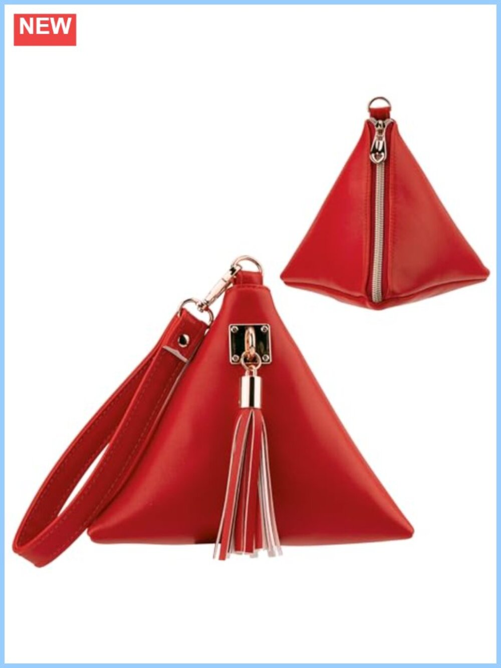 Synthetic Leather Triangle Wristlet Clutch Wallet with Wrist Strap